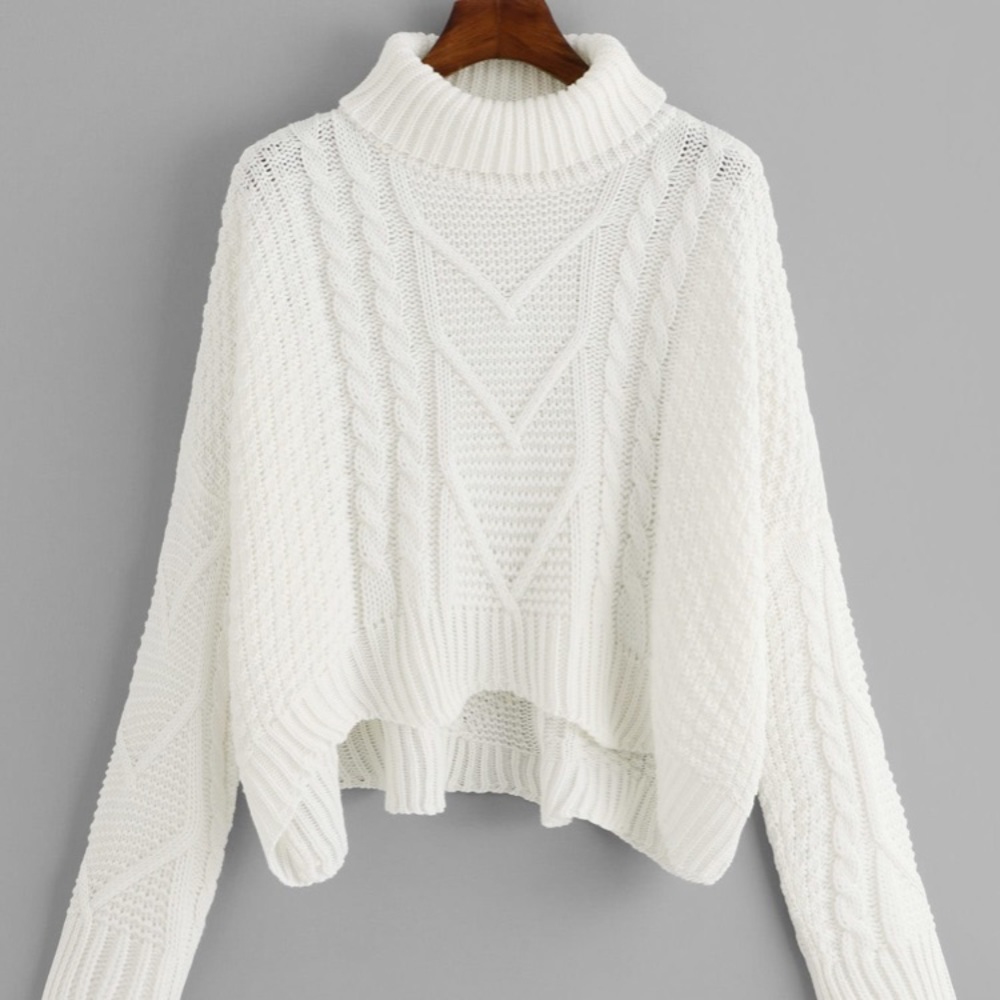 White Turtleneck Knit Sweater